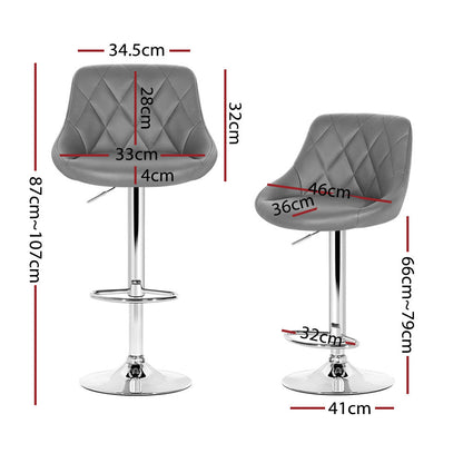 Artiss 4x Bar Stools Leather Padded Gas Lift Grey - Cosy Abode
