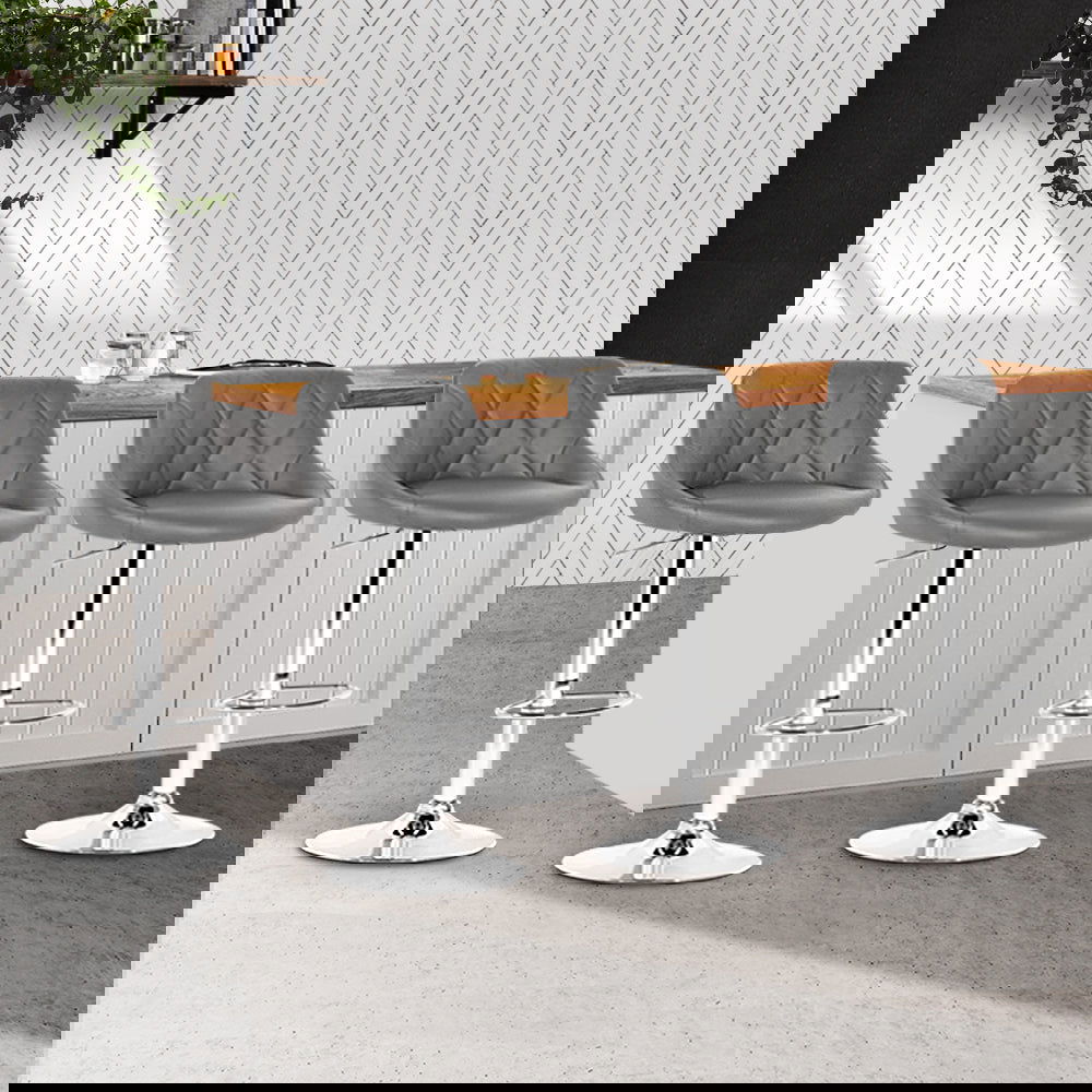 Artiss 4x Bar Stools Leather Padded Gas Lift Grey - Cosy Abode