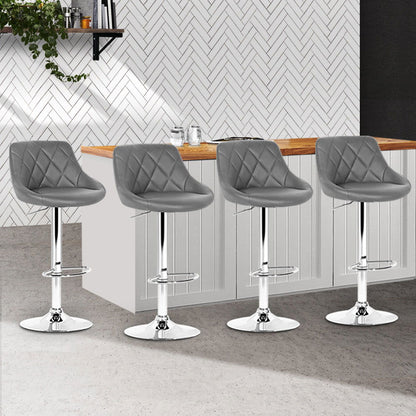 Artiss 4x Bar Stools Leather Padded Gas Lift Grey - Cosy Abode