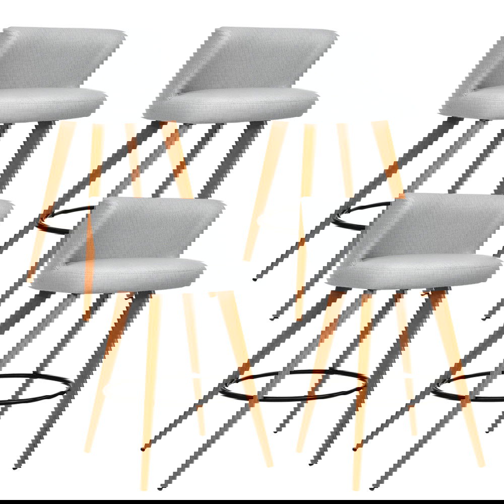 Artiss 4x Bar Stools Linen Padded Wooden Grey - Cosy Abode