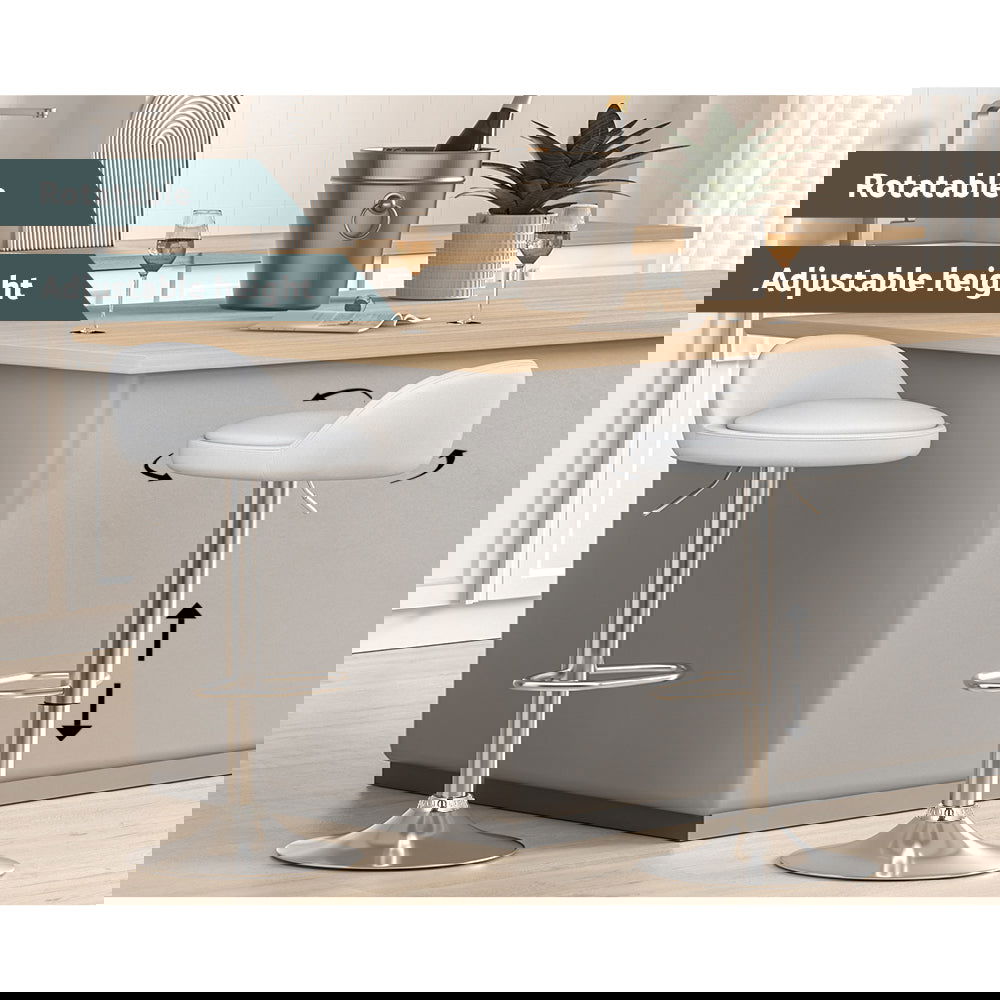 Artiss 4x Bar Stools PU Leather Gas Lift White - Cosy Abode