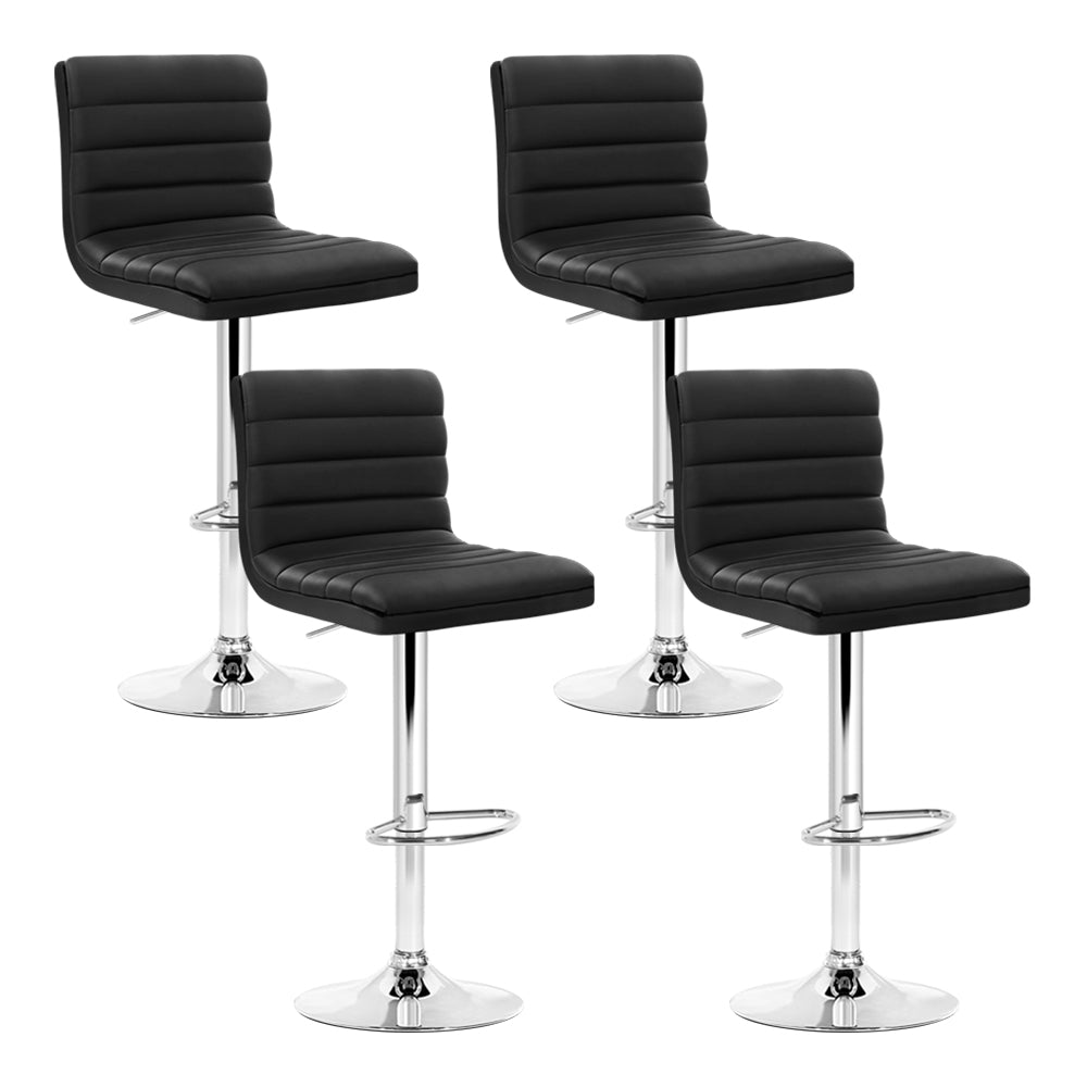 Artiss 4x Bar Stools Padded Leather Gas Lift Black - Cosy Abode