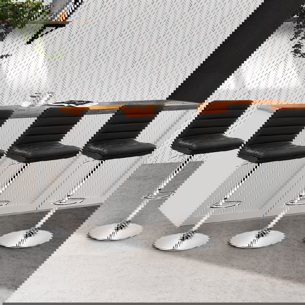 Artiss 4x Bar Stools Padded Leather Gas Lift Black - Cosy Abode