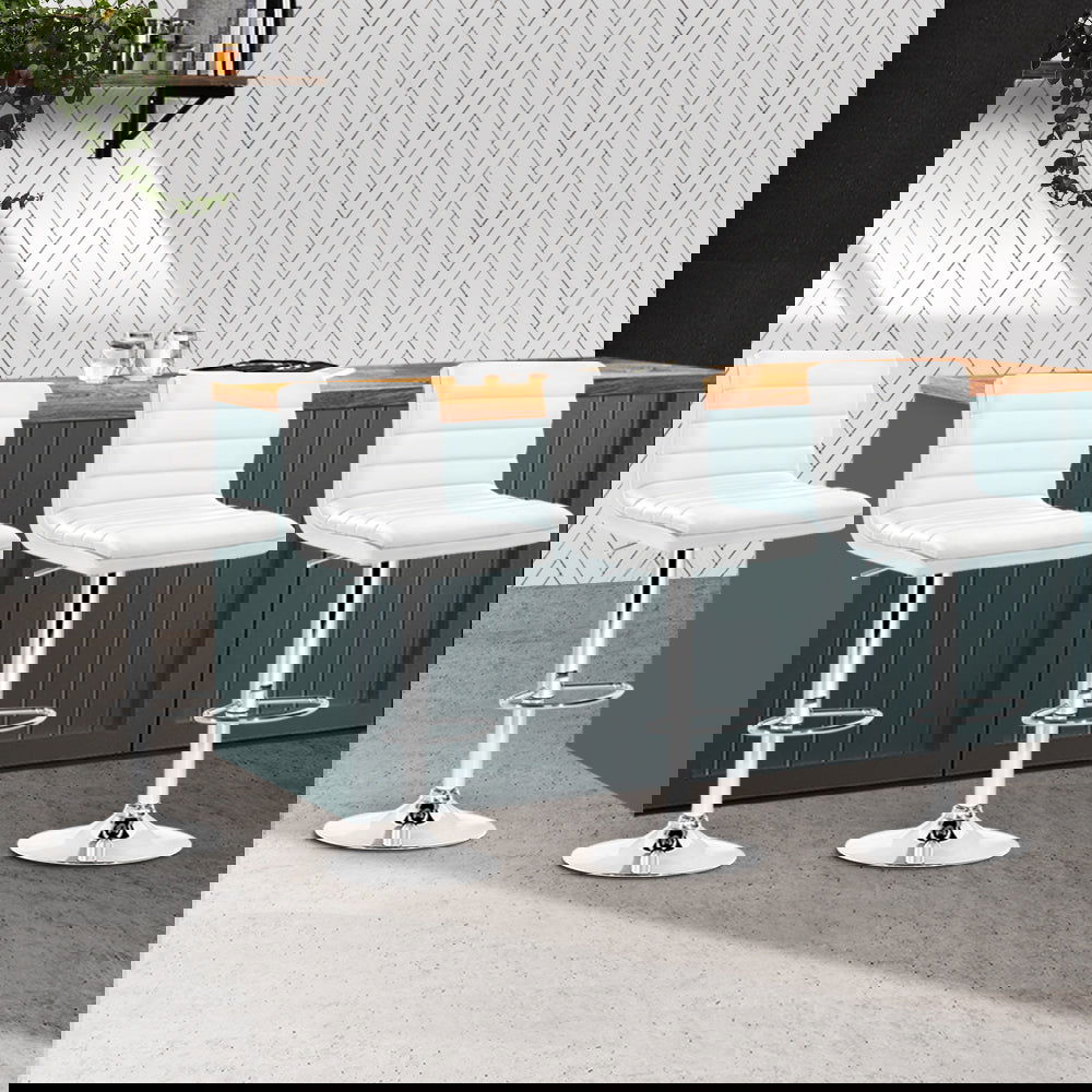 Artiss 4x Bar Stools Padded Leather Gas Lift White - Cosy Abode