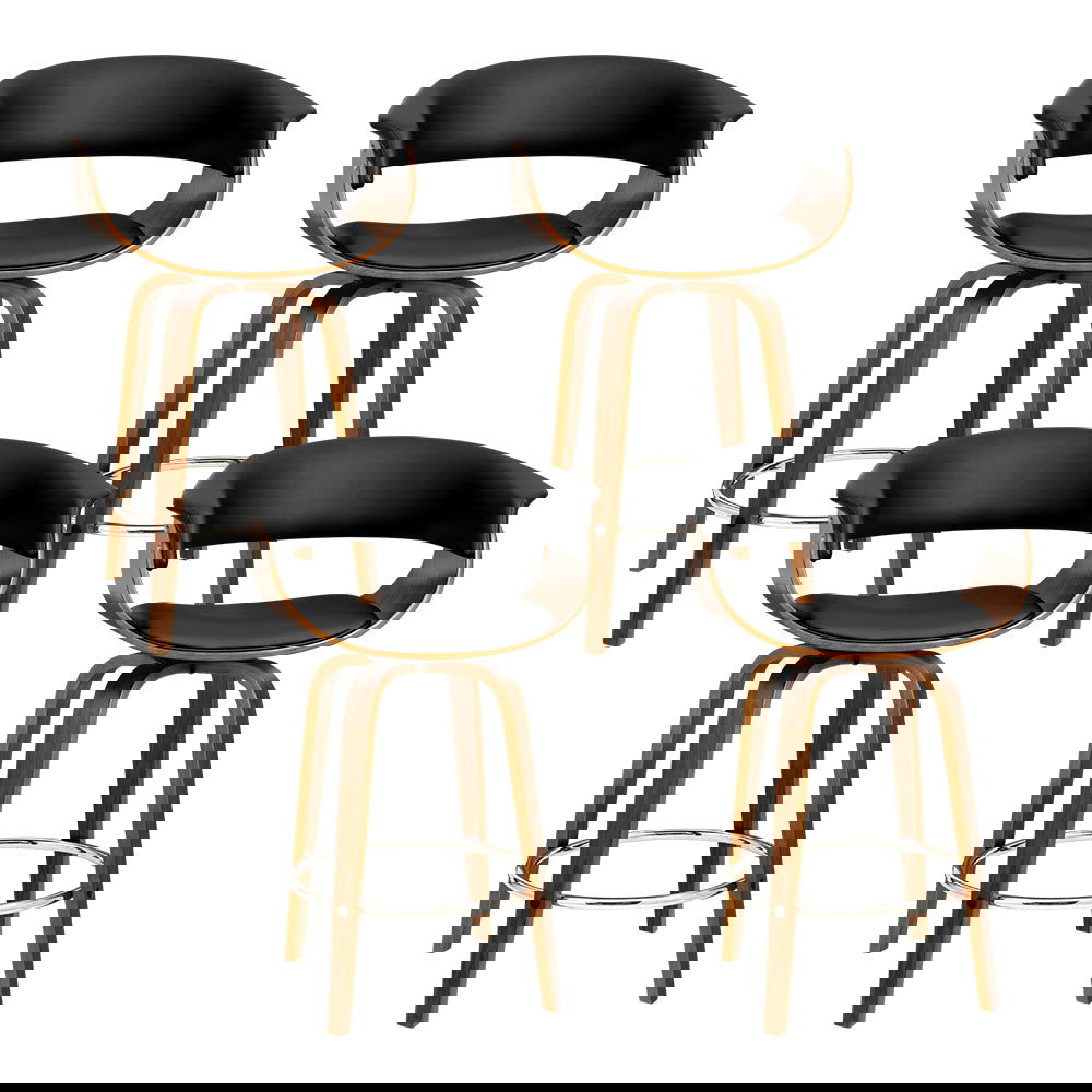 Artiss 4x Bar Stools Swivel PU Seat Wooden - Cosy Abode