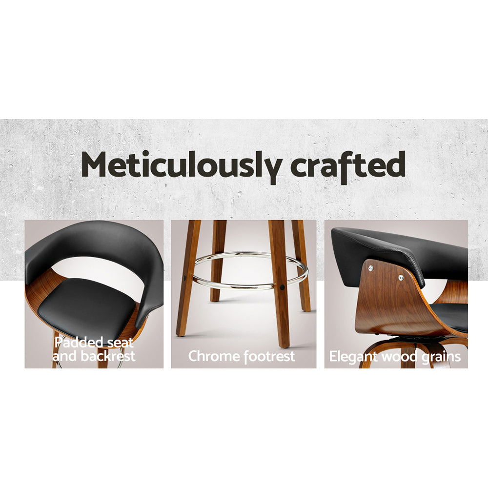 Artiss 4x Bar Stools Swivel PU Seat Wooden - Cosy Abode