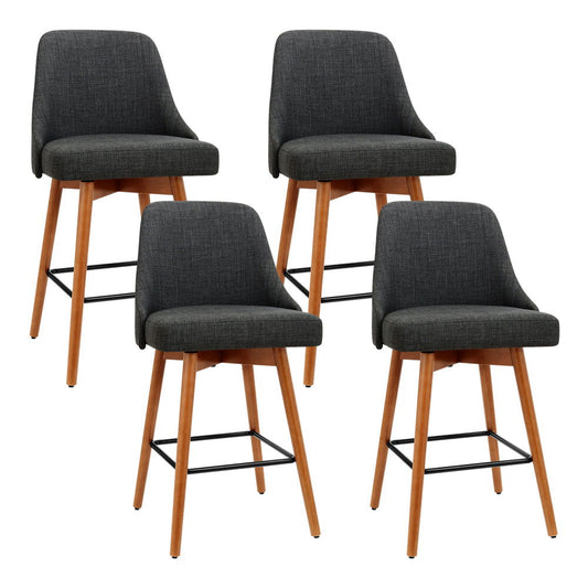 Artiss 4x Bar Stools Swivel Seat Wooden Charcoal - Cosy Abode