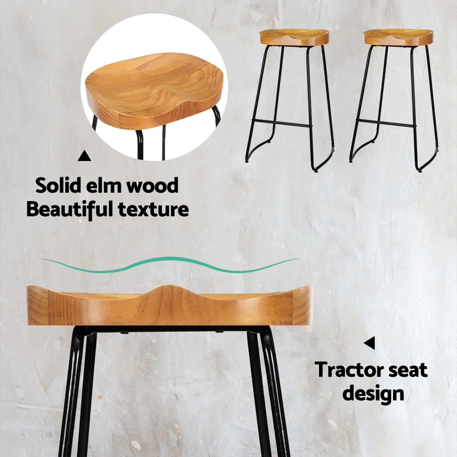 Artiss 4x Bar Stools Tractor Seat 75cm Wooden - Cosy Abode