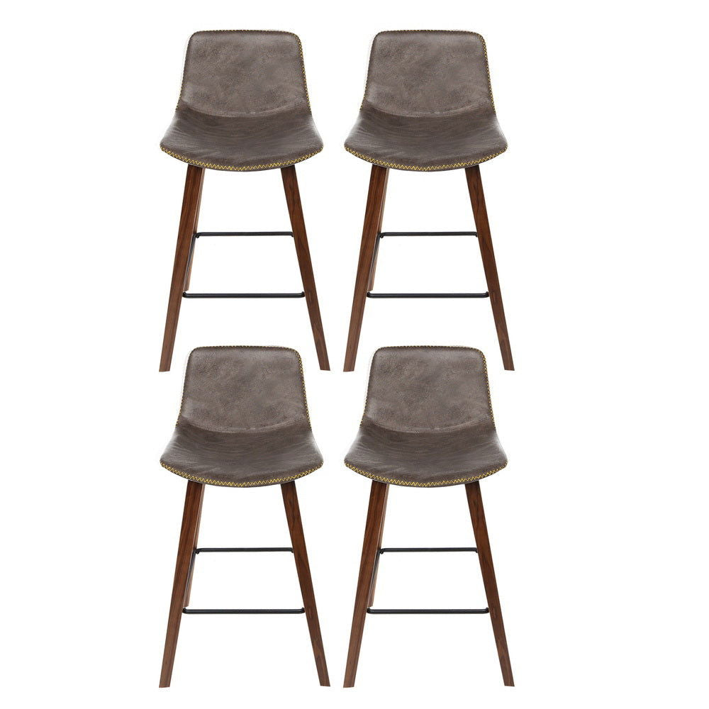 Artiss 4x Bar Stools Vintage Leather Wooden - Cosy Abode