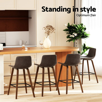 Artiss 4x Bar Stools Vintage Leather Wooden - Cosy Abode