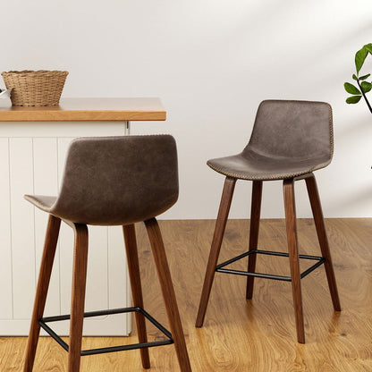 Artiss 4x Bar Stools Vintage Leather Wooden - Cosy Abode