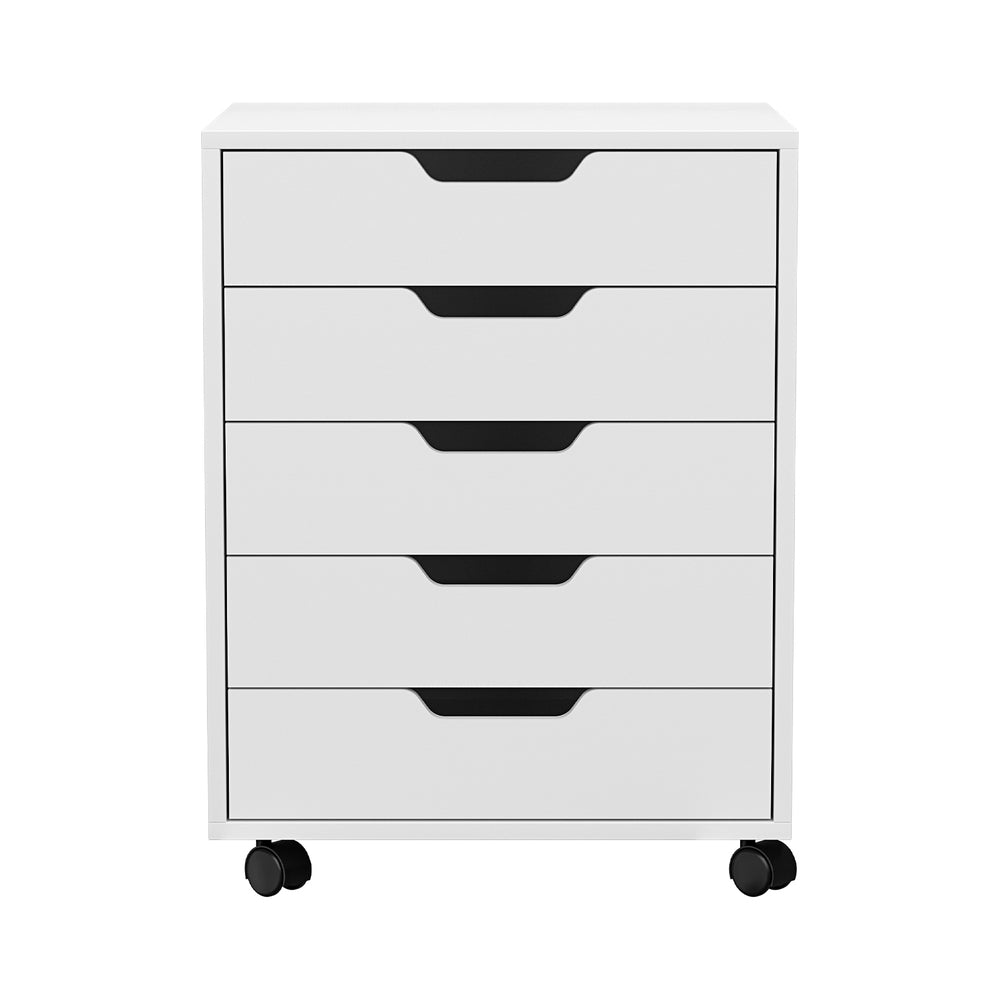 Artiss 5-Drawer Filing Cabinet Mobile Rolling Storage Cabinet Chest of Drawers Stand White - Cosy Abode