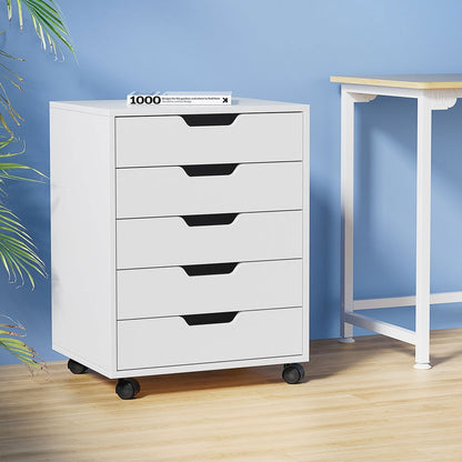 Artiss 5-Drawer Filing Cabinet Mobile Rolling Storage Cabinet Chest of Drawers Stand White - Cosy Abode