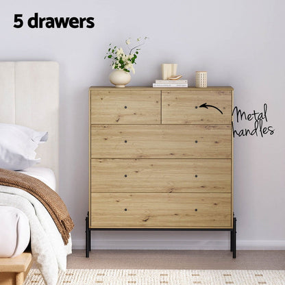 Artiss 5 Chest of Drawers - ARNO Pine - Cosy Abode