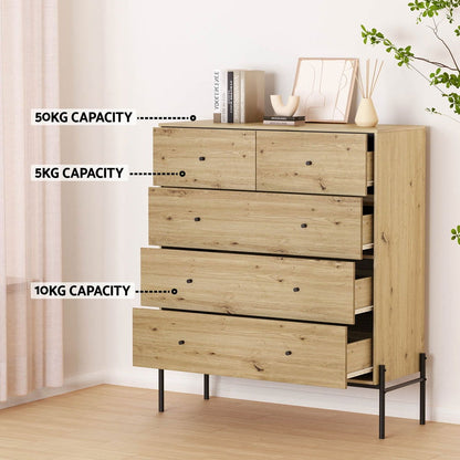 Artiss 5 Chest of Drawers - ARNO Pine - Cosy Abode