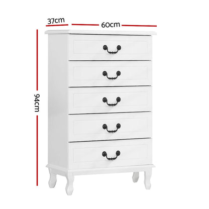 Artiss 5 Chest of Drawers - KUBI White - Cosy Abode