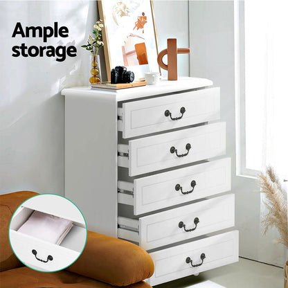 Artiss 5 Chest of Drawers - KUBI White - Cosy Abode