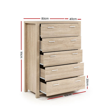Artiss 5 Chest of Drawers - MAXI Pine - Cosy Abode