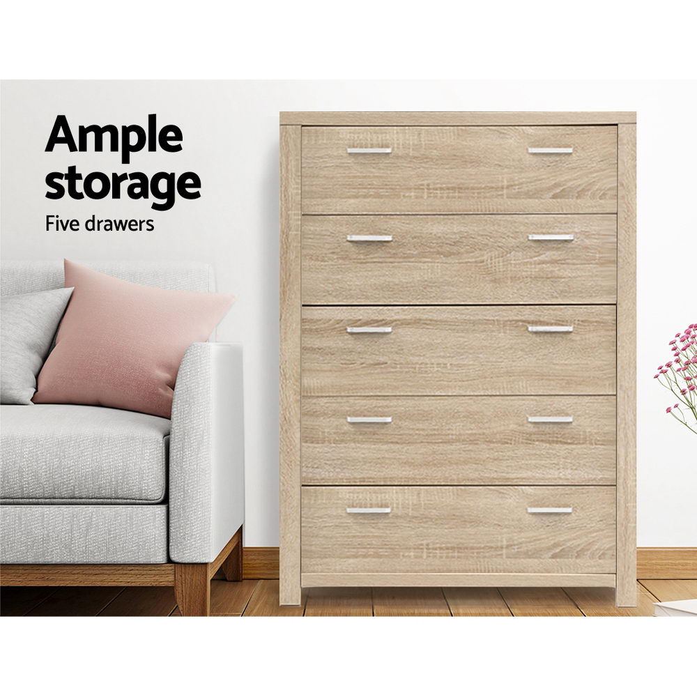 Artiss 5 Chest of Drawers - MAXI Pine - Cosy Abode