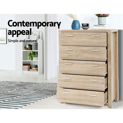 Artiss 5 Chest of Drawers - MAXI Pine - Cosy Abode