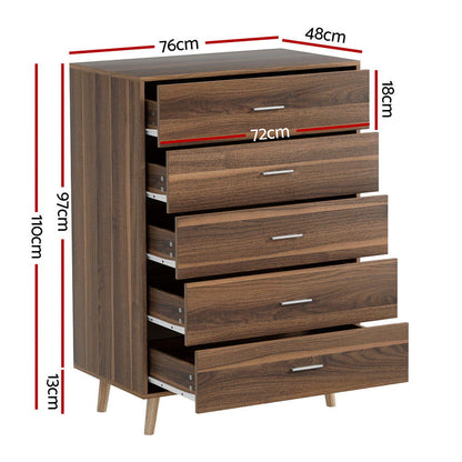 Artiss 5 Chest of Drawers - MIRI Walnut - Cosy Abode