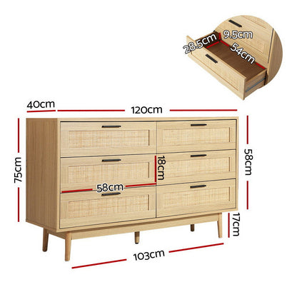 Artiss 6 Chest of Drawers - BRIONY Oak - Cosy Abode