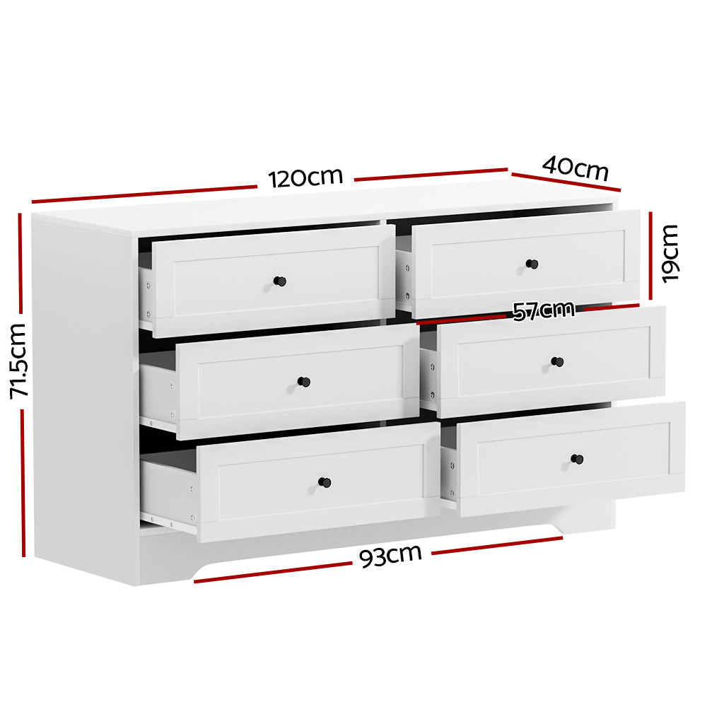 Artiss 6 Chest of Drawers - LEIF White - Cosy Abode