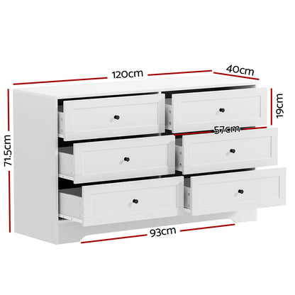Artiss 6 Chest of Drawers - LEIF White - Cosy Abode