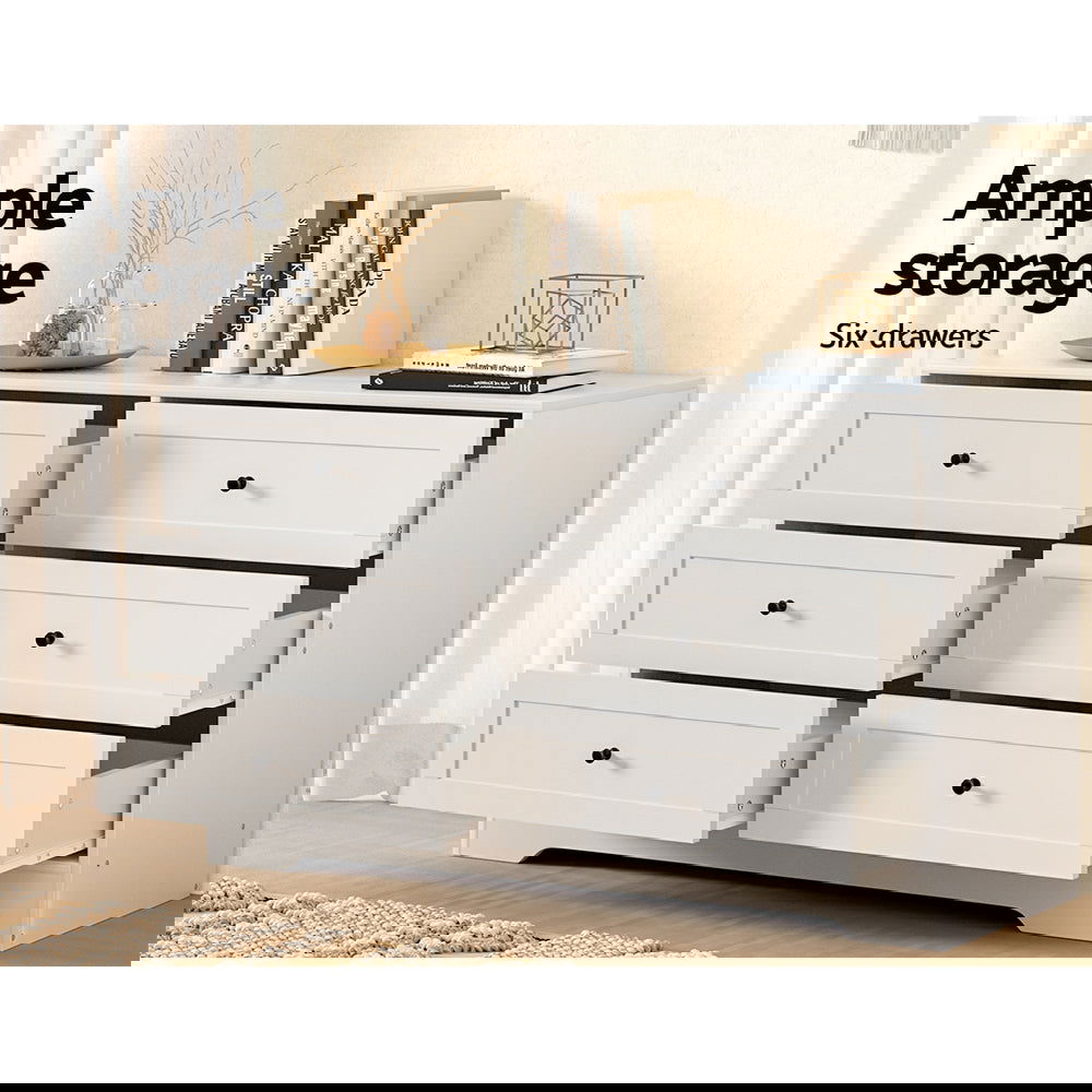 Artiss 6 Chest of Drawers - LEIF White - Cosy Abode