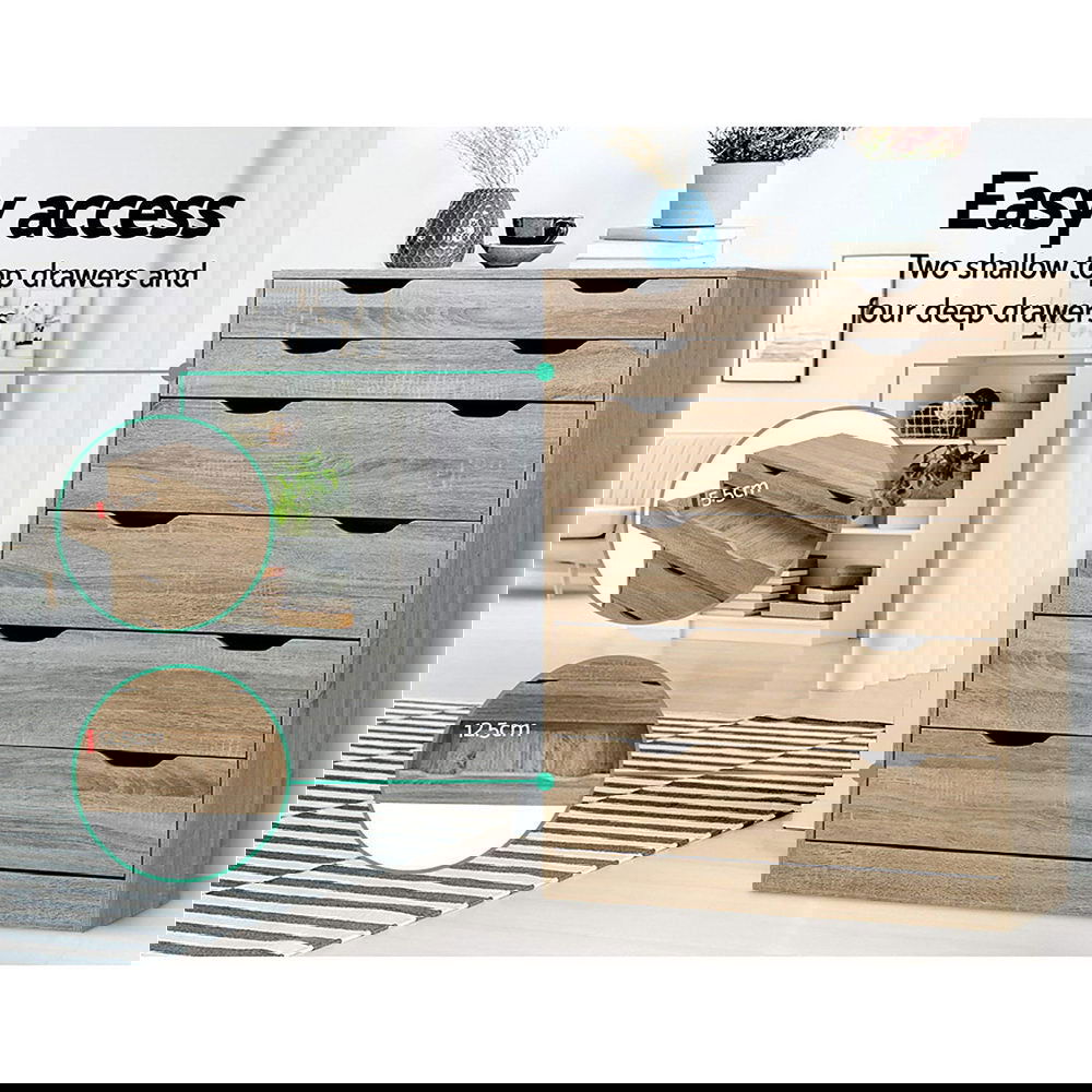 Artiss 6 Chest of Drawers - MYLA Oak - Cosy Abode