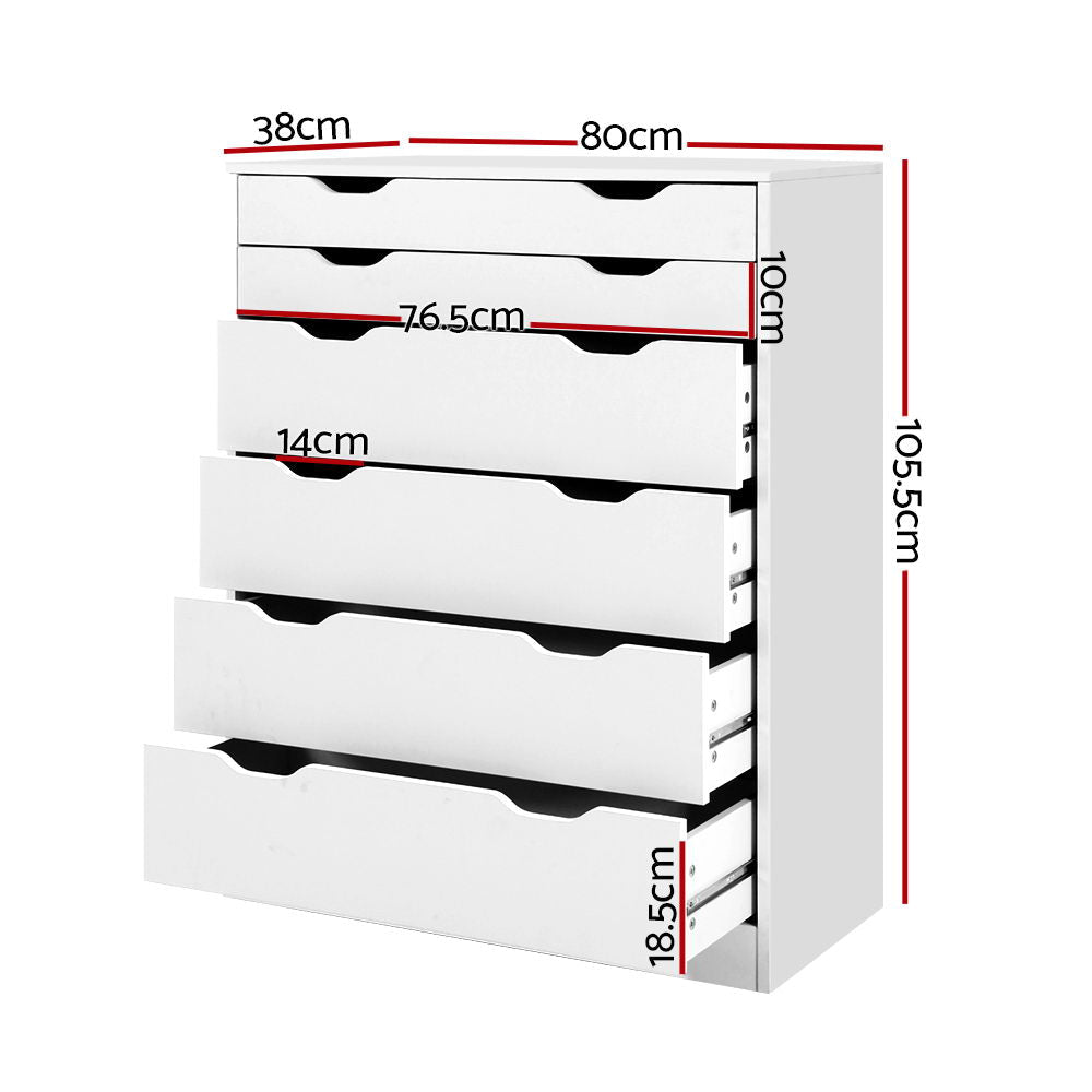 Artiss 6 Chest of Drawers - MYLA White - Cosy Abode