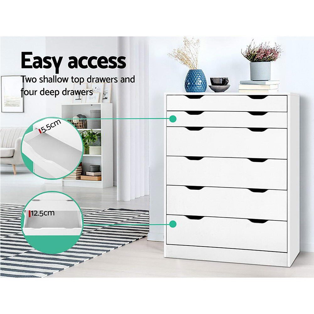 Artiss 6 Chest of Drawers - MYLA White - Cosy Abode