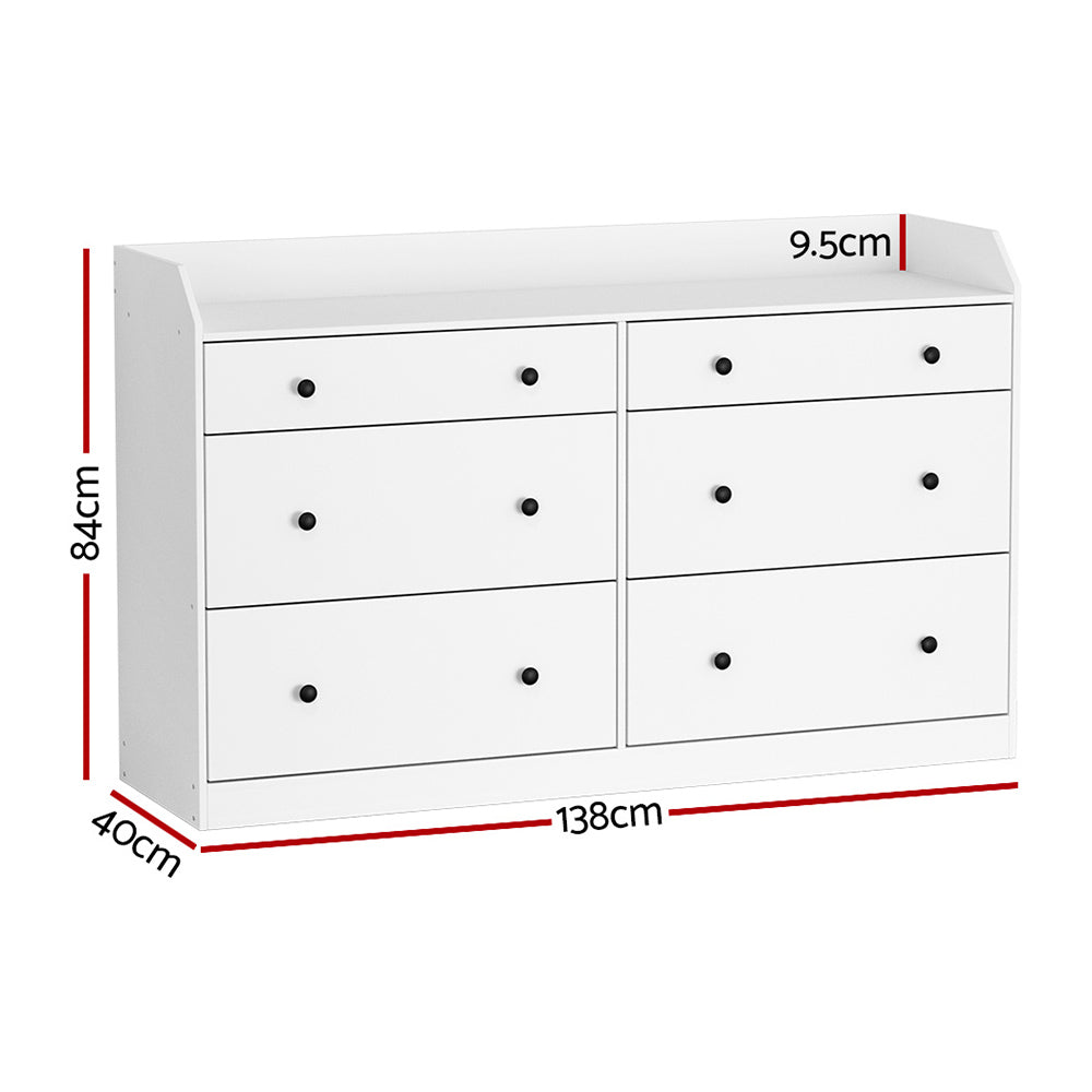 Artiss 6 Chest of Drawers - PETE White - Cosy Abode