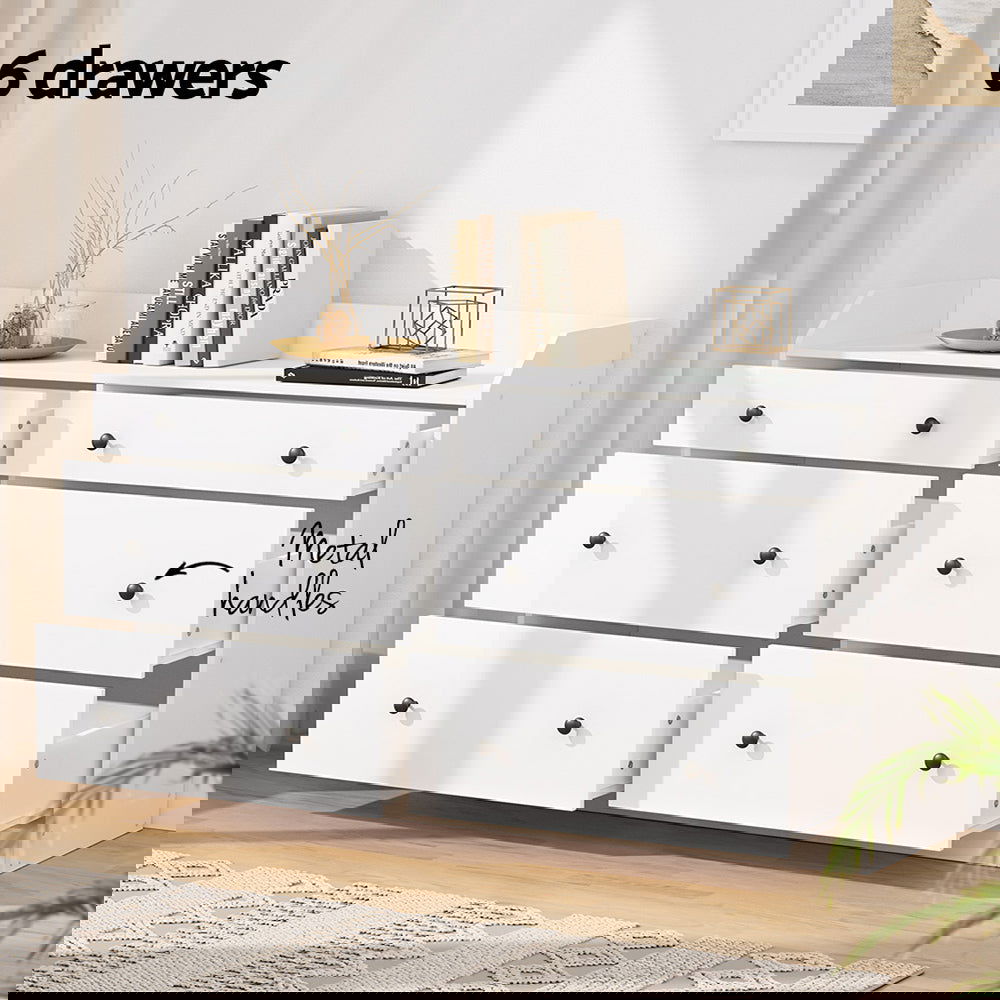Artiss 6 Chest of Drawers - PETE White - Cosy Abode