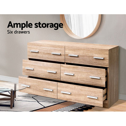Artiss 6 Chest of Drawers - VEDA Pine - Cosy Abode