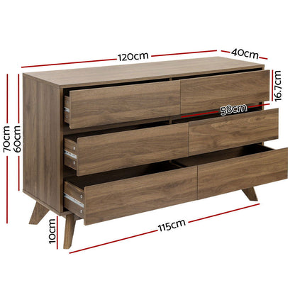 Artiss 6 Chest of Drawers - XAVI Walnut - Cosy Abode
