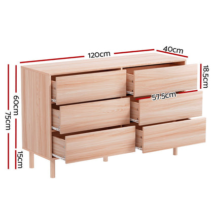 Artiss 6 Chest of Drawers Cabinet Dresser Table Tallboy Storage Bedroom Pine - Cosy Abode