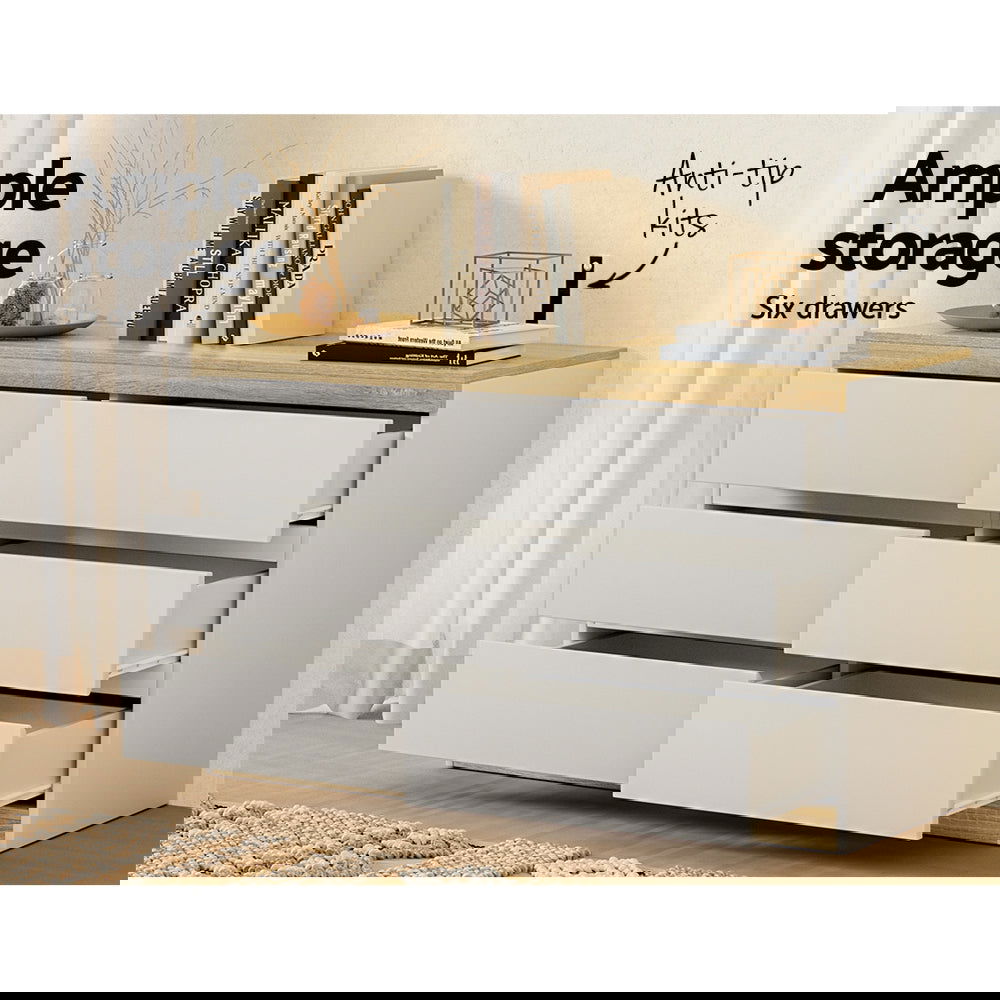 Artiss 6 Chest of Drawers Cabinet Dresser Table Tallboy Storage Bedroom White - Cosy Abode