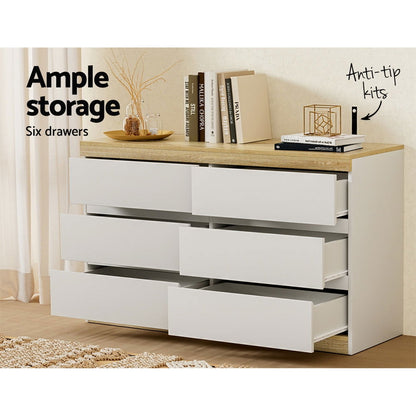 Artiss 6 Chest of Drawers Cabinet Dresser Table Tallboy Storage Bedroom White - Cosy Abode