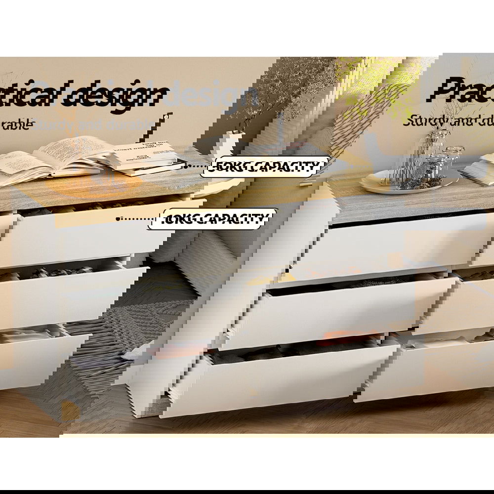 Artiss 6 Chest of Drawers Cabinet Dresser Table Tallboy Storage Bedroom White - Cosy Abode