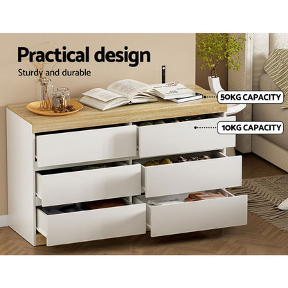 Artiss 6 Chest of Drawers Cabinet Dresser Table Tallboy Storage Bedroom White - Cosy Abode
