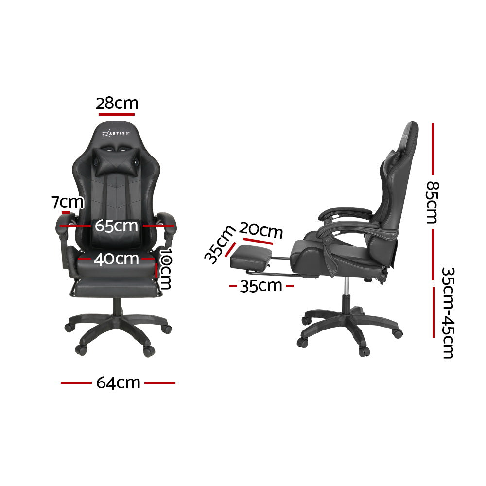 Artiss 6 Point Massage Gaming Office Chair 7 LED Footrest Black - Cosy Abode