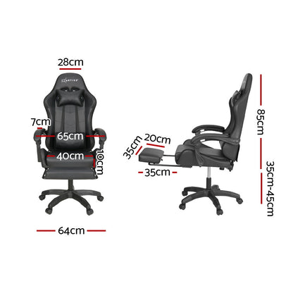 Artiss 6 Point Massage Gaming Office Chair 7 LED Footrest Black - Cosy Abode