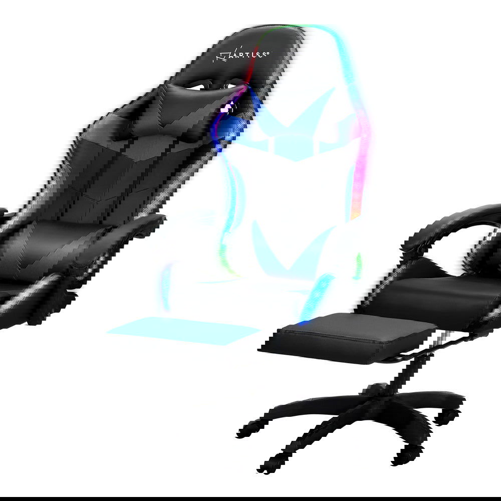 Artiss 6 Point Massage Gaming Office Chair 7 LED Footrest Blue - Cosy Abode