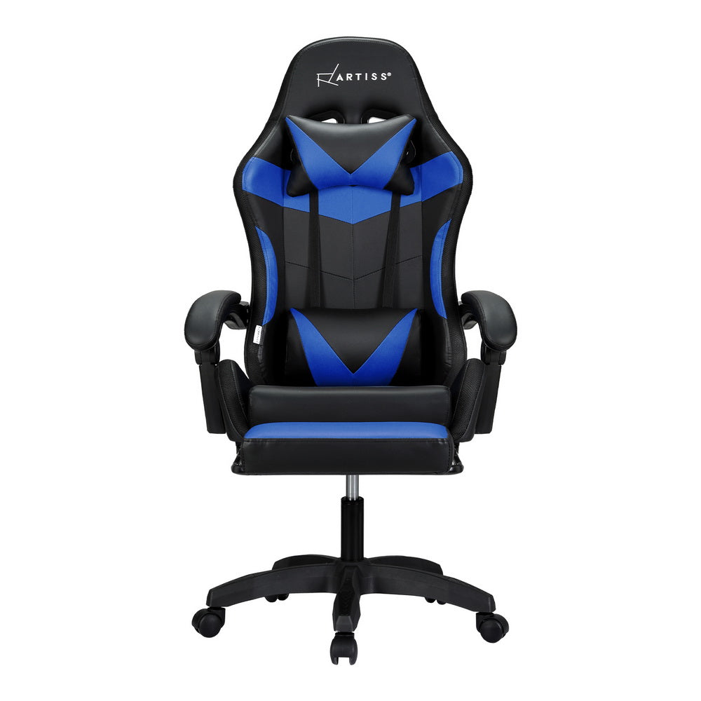 Artiss 6 Point Massage Gaming Office Chair 7 LED Footrest Blue - Cosy Abode