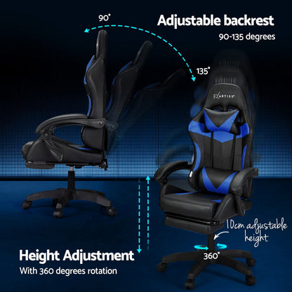 Artiss 6 Point Massage Gaming Office Chair 7 LED Footrest Blue - Cosy Abode