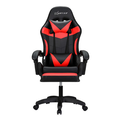 Artiss 6 Point Massage Gaming Office Chair 7 LED Footrest Red - Cosy Abode
