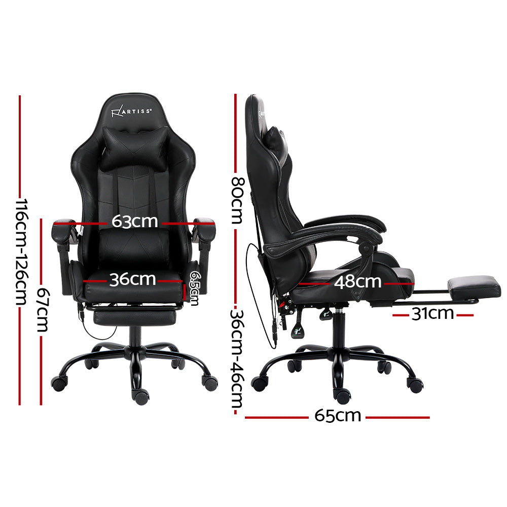 Artiss 6 Point Massage Gaming Office Chair Footrest Black - Cosy Abode