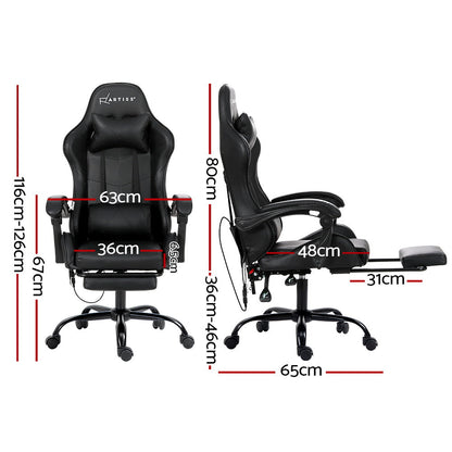 Artiss 6 Point Massage Gaming Office Chair Footrest Black - Cosy Abode