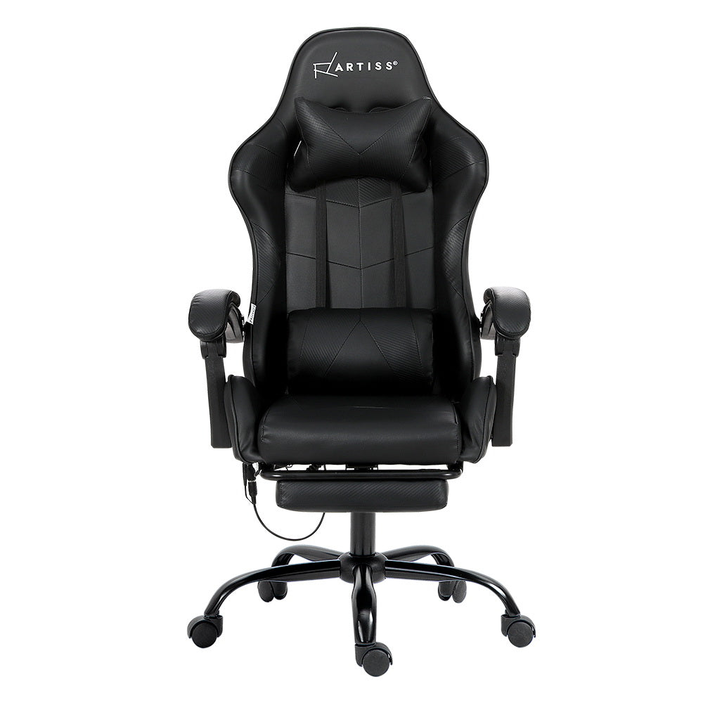 Artiss 6 Point Massage Gaming Office Chair Footrest Black - Cosy Abode